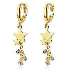 Sweet Star-shaped Earrings with Diamond Inlay - Long, Personalized, Pentagram Pendant.