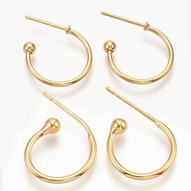 Brass Stud Earring Findings, Half Hoop Earrings, Nickel Free, Real 18K Gold Plated