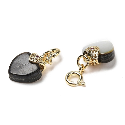 Decoraciones colgantes de corazón de concha de labio negro natural, con cierres de anillo de latón primavera