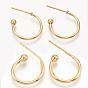 Brass Stud Earring Findings, Half Hoop Earrings, Nickel Free, Real 18K Gold Plated