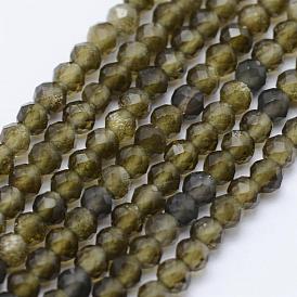 Natural Golden Sheen Obsidian Beads Strands, Faceted, Round