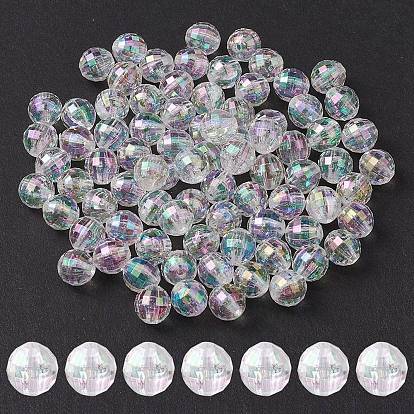Faceted Eco-Friendly Transparent Acrylic Round Beads, AB Color