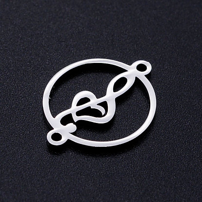 201 Stainless Steel Links Connectors, Circle with Musical Note