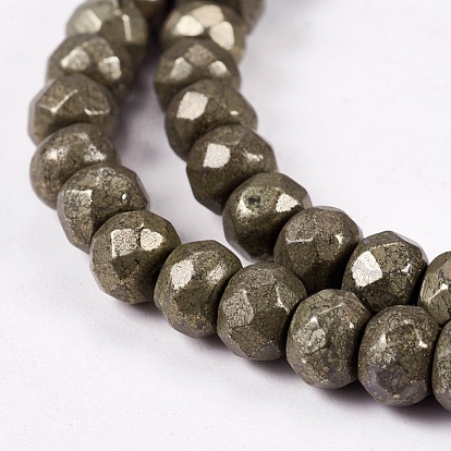 Natural Pyrite Beads Strands, Rondelle, Faceted