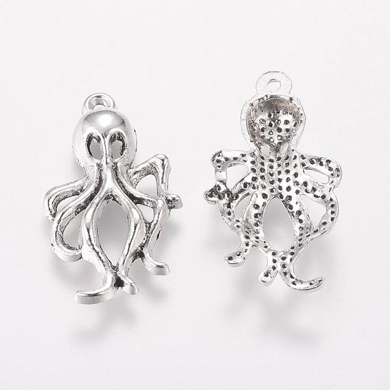 Tibetan Style Alloy Octopus Pendants, Cadmium Free & Lead Free, 30.5x17x4.5mm, Hole: 2mm