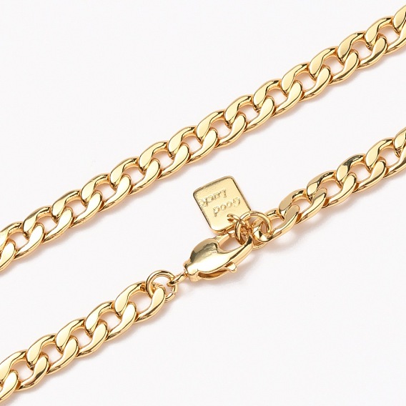Men's Brass Cuban Link Chain Necklaces, with Lobster Claw Clasps, Long-Lasting Plated, Textured, Word Good Luck