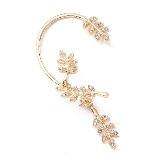 Leaf Crystal Rhinestone Ear Cuffs with Piercing, Alloy Wrap Stud Earrings for Women