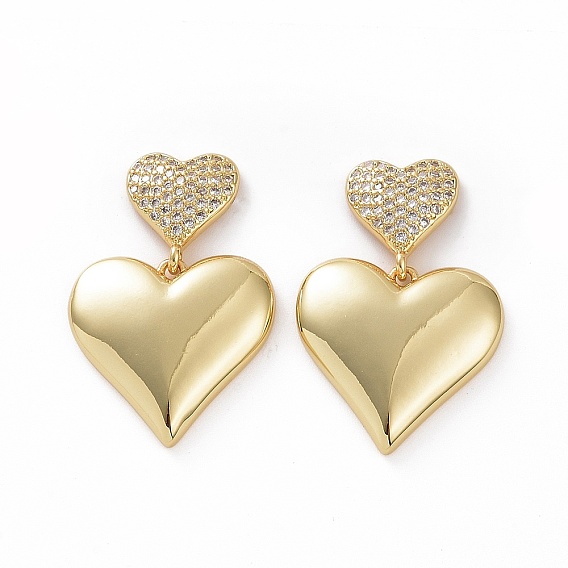 Boucles d'oreilles pendantes en forme de cœur avec zircone cubique transparente, bijoux en laiton pour femme