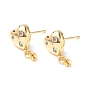 Brass Clear Cubic Zirconia Stud Earring Findings, with Cup Peg Bails and 925 Sterling Silver Pins, Heart