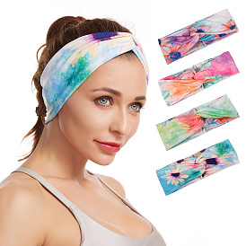 Bohemian Cross-Knotted Elastic Tie-Dye Floral Headband for Women