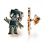 Alloy Enamel Brooches, Enamel Pin, with Brass Butterfly Clutches, Robot, Light Gold, Cadmium Free & Nickel Free & Lead Free