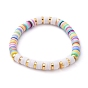 Stretch Bracelets, with Handmade Polymer Clay Heishi Beads and Tibetan Style Alloy Beads