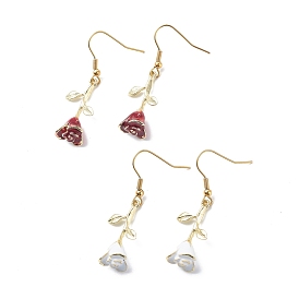 Enamel Rose of Life Dangle Earrings, Glod Plated 304 Stainless Steel Jewelry for Women