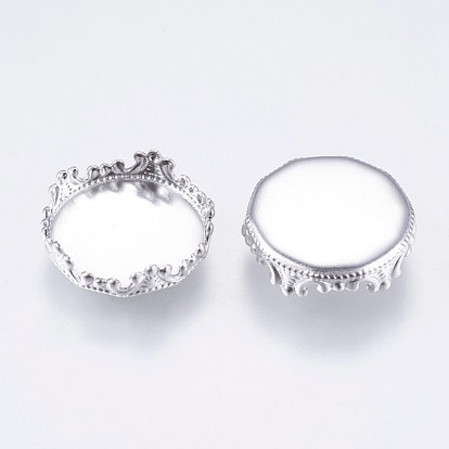 304 Stainless Steel Lace Edge Bezel Cups, Cabochon Settings, Flat Round