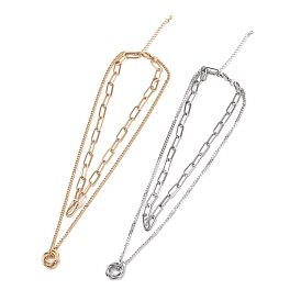 304 collier multicouche à double chaîne en acier inoxydable avec breloque anneaux pour femme