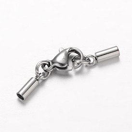 304 Stainless Steel Lobster Claw Clasps, with Tube Cord Ends