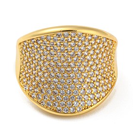 Rack Plating Brass Micro Pave Clear Cubic Zirconia Wide Open Cuff Rings, Cadmium Free & Lead Free