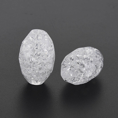 Perles européennes acryliques craquelées transparentes, Perles avec un grand trou   , facette, ovale