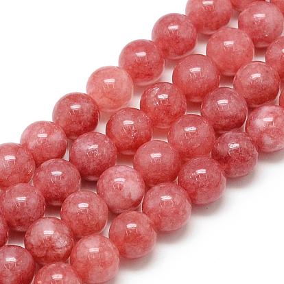 Perles naturelles de quartz brins, imitation rhodochrosite, ronde, teint