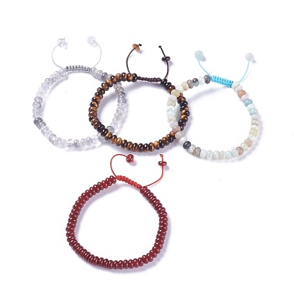 Nylon réglable bracelets cordon tressé de perles, avec des perles de pierre naturelles et synthétiques mélangées
