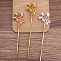 Iron Hair Stick Findings, with Alloy Cabochons Setting, Rose Flower
