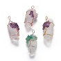 Natural Quartz Crystal Big Pendants, with Mixed Gemstone Chips and Brass Findings, Nuggets