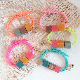Autumn Neon Color Block Hair Tie - Geometric Hairband Elastic Hair Accessories.