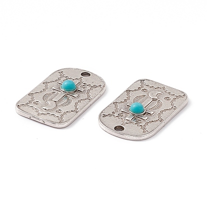 Synthetic Turquoise Half Round Pendants, Rectangle Charms, with Rack Plating Alloy Findings