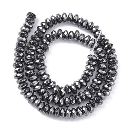 Non-Magnetic Synthetic Hematite Beads Strands, Faceted, Rondelle, Black, 3x6mm, Hole: 1mm