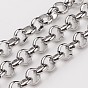 304 Stainless Steel Rolo Chains, Belcher Chain, Unwelded, with Spool, 5x1.5mm