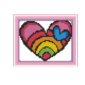 DIY Rainbow & Heart Pattern Embroidery Rectangle Painting Kits, Including Printed Cotton Fabric, Embroidery Thread & Needles