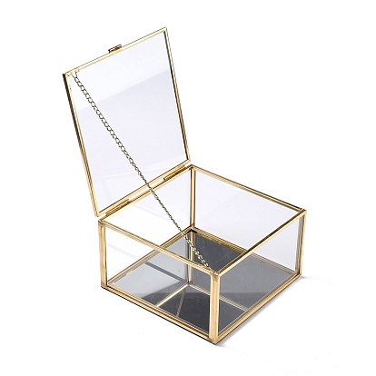 Квадратный сундук для украшений из прозрачного стекла, с откидной крышкой, ящик для хранения косметики для ювелирных изделий