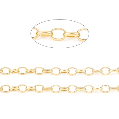 Brass Cable Chain, Soldered, with Spool, Flat Oval, for Jewelry Making