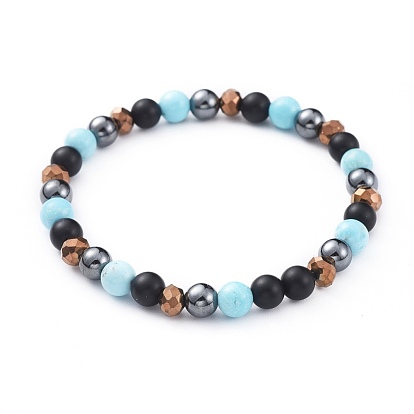 Stretch Bracelets, with Electroplate Glass Beads and Mixed Gemstone Beads