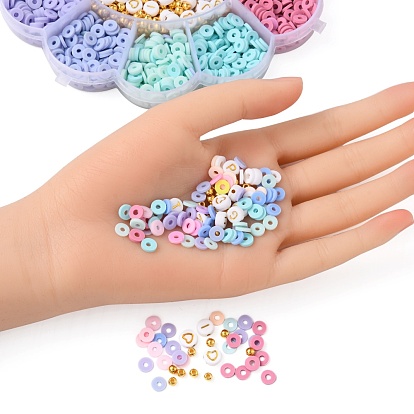 DIY Colorful Polymer Clay Beads Jewelry Making Kit, Including Flat Round Plating Acrylic Beads, CCB Plastic Round Beads and Disc/Flat Round Handmade Polymer Clay Beads