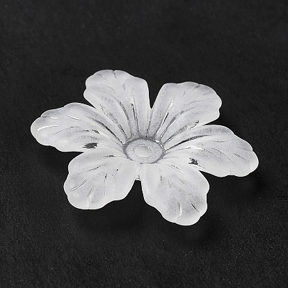 Transparent Acrylic Bead Caps, 6-Petal, Frosted, Flower