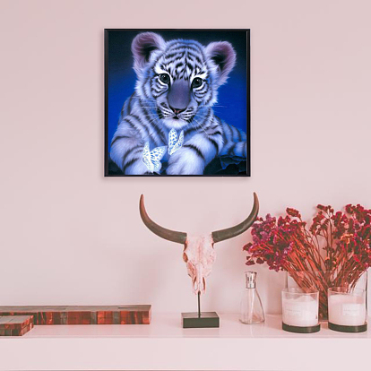 Diy 5d animaux tigre motif toile kits de peinture au diamant, avec des strass de résine, stylo collant, plateau, colle d'argile, pour la décoration murale de la maison cadeau d'art de diamant de forage complet