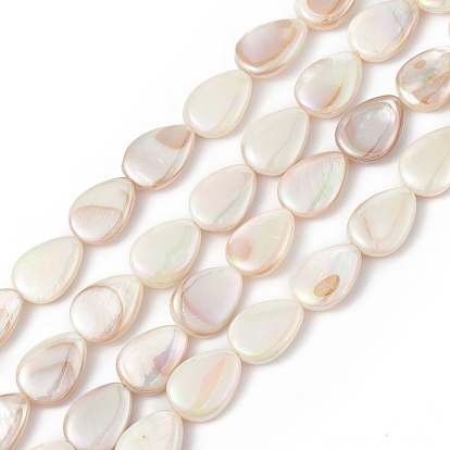Brins de perles de coquille d'eau douce naturelles plaquées de couleur ab, larme