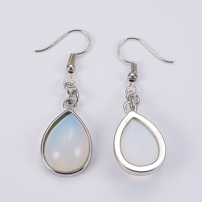 Gemstone Dangle Earrings, with Brass Findings, Drop