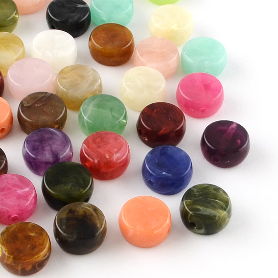 Perles acryliques imitation de pierres précieuses rondes plates, 14x7mm, trou: 1.5 mm, environ 470 pcs / 500 g