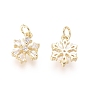Brass Charms, with Clear Cubic Zirconia and Jump Rings, Snowflake