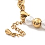 201 Stainless Steel Clover Charm Bracelet, Plastic Pearl Beaded Bracelet with 304 Stainless Steel Cable Chains for Women