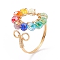 Colorful Glass Braided Ring Open Cuff Ring, Copper Wire Wrap Jewelry for Women