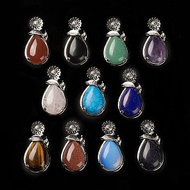 Natural & Synthetic Mixed Gemstone Pendants, with Brass Findings, Flower with Teardrop