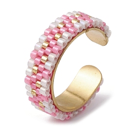 304 Stainless Steel Open Cuff Ring with Glass Seed Beaded