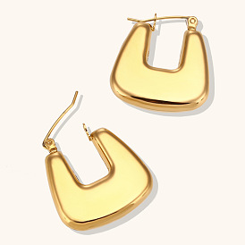 Minimalist 18K Gold Plated Stainless Steel Hollow Trapezoid Hoop Earrings for Women