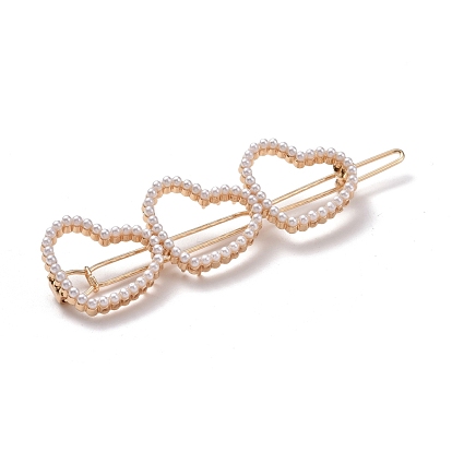 Alloy Hair Barrettes, with Plastic Beads, Heart