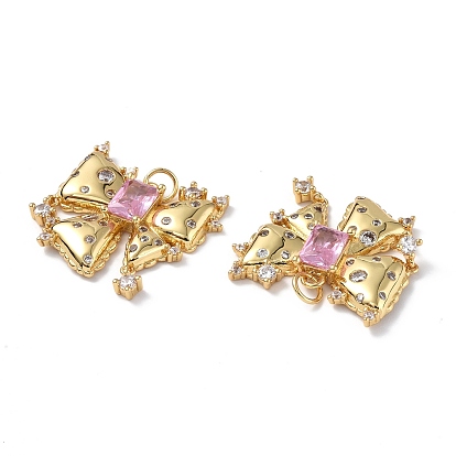 Micro cuivres ouvrent pendentifs zircone cubique, réel 18 k plaqué or, avec anneau de saut, charmes bowknot