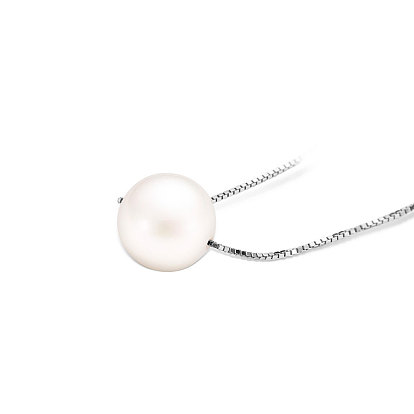Shegrace diseño simple 925 collar de plata esterlina, con colgante de concha de perla, 15.7 pulgada