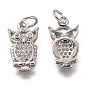 Brass Micro Pave Clear Cubic Zirconia Charms, Long-Lasting Plated, with Jump Ring, Owl Shape